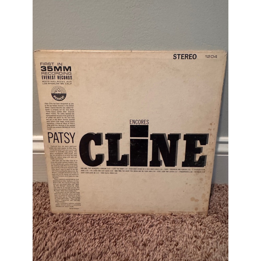 Patsy Cline Encores LP Vinyl Record Stereo Everest Records 1204 Country 35MM